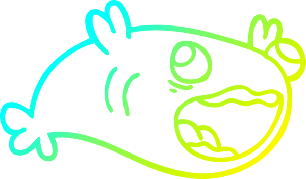 Bir insan tarafından çizilmiş bir karikatür balığının soğuk gradyan çizimi