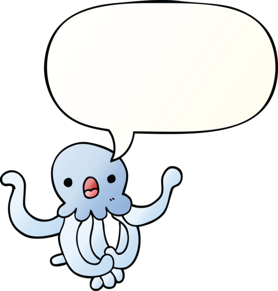 bir insan tarafından çizilmiş, konuşma baloncuklu çizgi film denizanası.