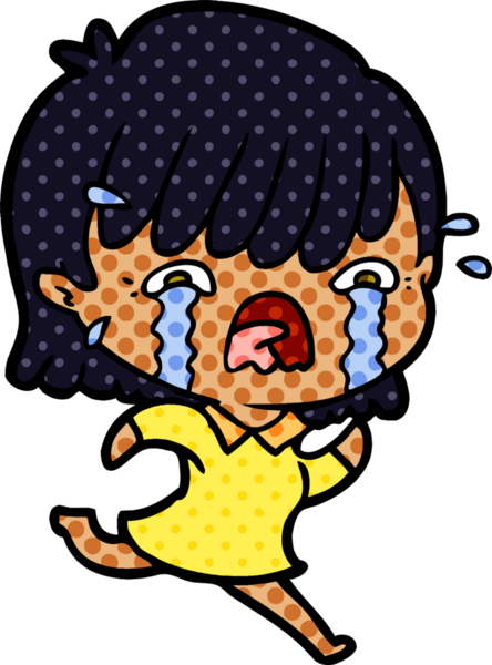 Bir insan tarafından çizilmiş ağlayan çizgi film kızı.