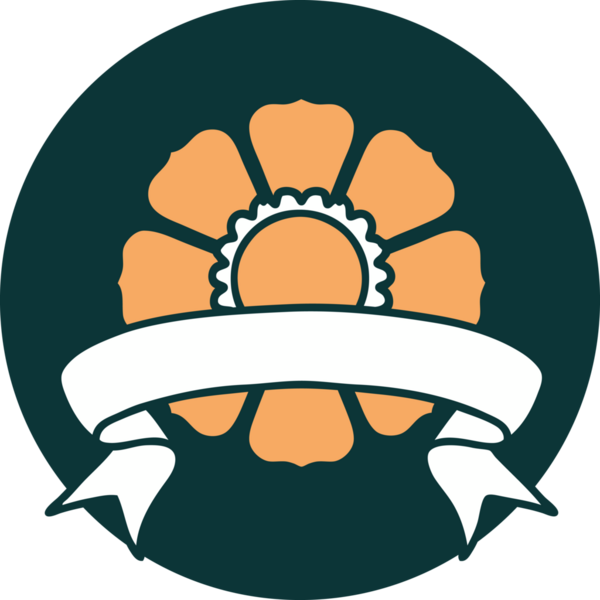 bir insan tarafından çizilmiş bir çiçek pankartıyla dövme biçimi simgesi