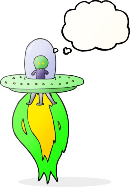 Bir insan tarafından çizilmiş serbest çizim balon karikatür uçan daire.