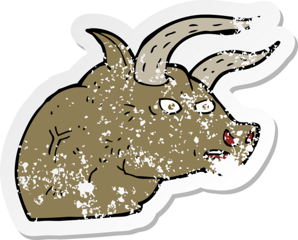 Bir insan tarafından çizilmiş kızgın bir boğa kafasının gerilimli çıkartması.