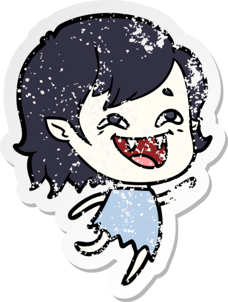 Bir insan tarafından çizilmiş gülen vampir kız çizgi filminin sıkıntılı çıkartması.