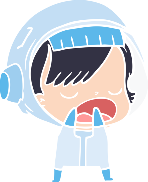 Düz renkli çizgi film astronot kadın bir insan tarafından çizilmiş.