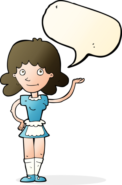 Bir insan tarafından çizilmiş konuşma balonu olan çizgi film hizmetçisi.