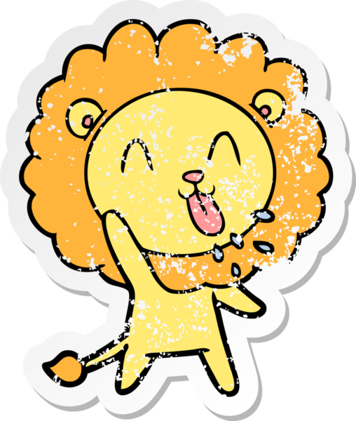 Bir insan tarafından çizilmiş mutlu çizgi film aslanının sıkıntılı çıkartması.