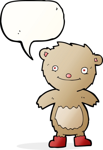 Bir insan tarafından çizilmiş konuşma balonlu çizme giyen oyuncak ayı.