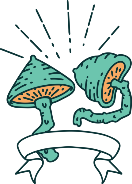 Bir insan tarafından çizilmiş dövme stili mantarlı parşömen.