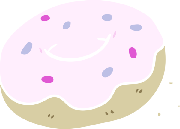 Bir insan tarafından çizilmiş düz renkli çizgi film donutu