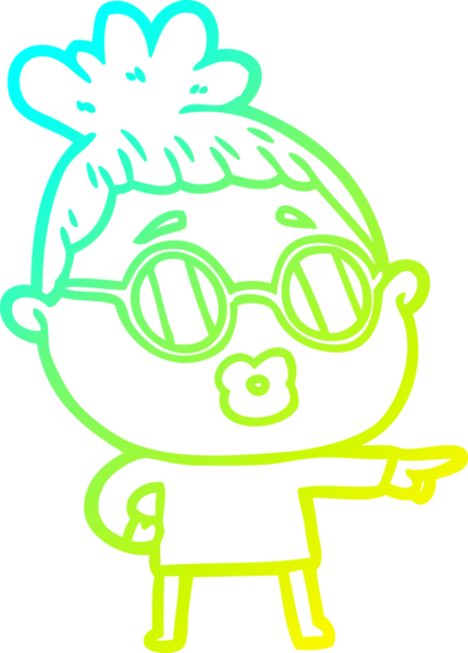 Bir insan tarafından çizilmiş gözlüklü bir karikatür kadın çizimi.