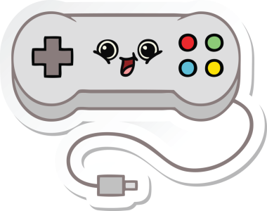 Bir insan tarafından çizilmiş şirin bir çizgi film oyun denetleyicisinin çıkartması