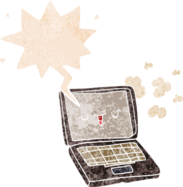 grunge ile konuşma balonu ile çizgi film bilgisayarı bir insan tarafından çizilmiş sıkıntılı retro desen biçimi