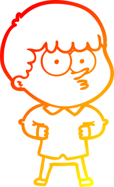 Bir insan tarafından çizilmiş, çizgi film karakteri meraklı bir çocuk çizimi.