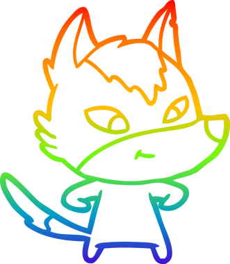 Gökkuşağı gradyan çizgisi. Bir insan tarafından çizilmiş dost bir kurt çizgi filmi.