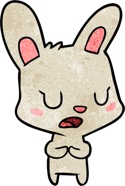 Bir insan tarafından çizilmiş çizgi film tavşanı konuşuyor.