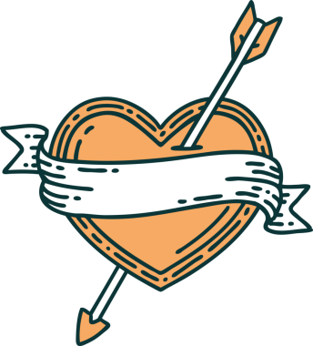 Bir insan tarafından çizilmiş ok kalp ve pankartın ikonik dövme şekli