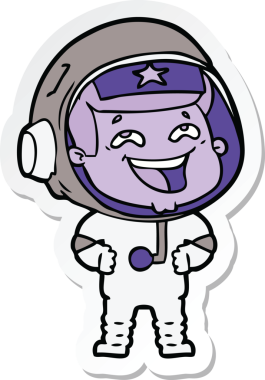 Bir insan tarafından çizilmiş, gülen astronotun çıkartması.