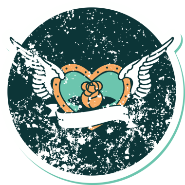 Bir insan tarafından çizilmiş çiçek ve pankartıyla uçan bir kalbin sembolik dövmeli resmi.