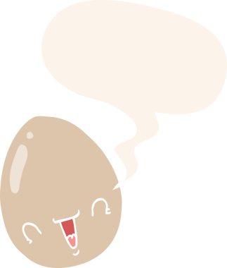 Konuşma baloncuklu karikatür yumurtası bir insan tarafından çizilmiş.