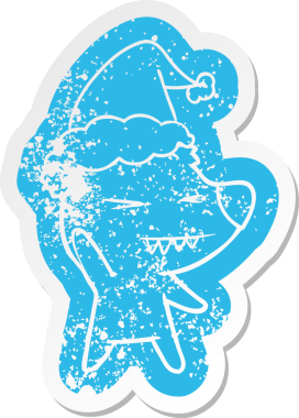 Kızgın kutup ayısı çizgi filmi bir insan tarafından çizilmiş Noel Baba şapkasının çıkartması.