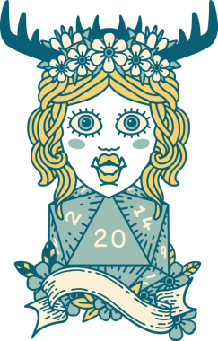 Retro Dövme Biçimli Ork karakteri bir insan tarafından çizilmiş 20 zar ile