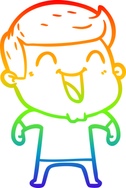 Gökkuşağı gradyan çizgi çizimi bir insan tarafından çizilmiş gülen bir karikatür adam