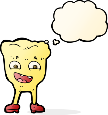 Bir insan tarafından çizilmiş düşünce baloncuklu çizgi film sarı dişi.