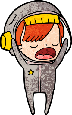 Karikatür astronot kadın bir insan tarafından çizilmiş.