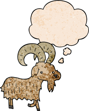 Bir insan tarafından çizilmiş grunge desenli düşünce baloncuklu çizgi film keçisi.