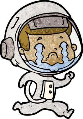 Bir insan tarafından çizilmiş ağlayan astronot çizgi filmi.