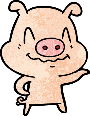 Bir insan tarafından çizilmiş sinirli çizgi film domuzu.