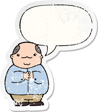 Bir insan tarafından çizilmiş, kederli, yaşlı, karikatürlü, kel bir adam.