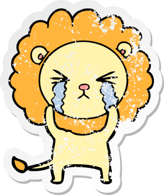 Bir insan tarafından çizilmiş ağlayan bir aslanın dertli çıkartması.