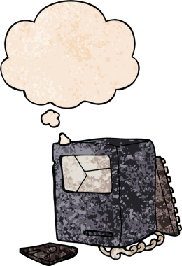 bir insan tarafından çizilmiş grunge doku biçiminde düşünce baloncuğu olan eski bir çizgi film.