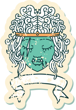 Retro Dövme Tarzı Ork barbar karakter yüzü Bir insan tarafından çizilmiş bayrak