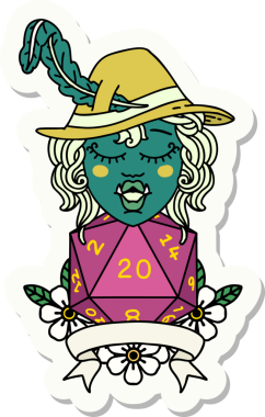 Bir insan tarafından çizilmiş 20 zarlı yarım ork şairin çıkartması.