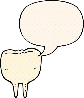 Çizgi roman tarzında konuşma baloncuğu olan çizgi film dişleri bir insan tarafından çizildi.