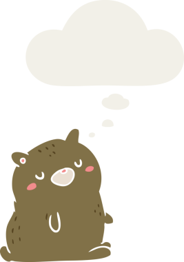 Düşünce baloncuğu olan çizgi film ayısı insan tarafından çizilmiş.