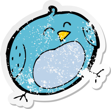 Bir insan tarafından çizilmiş karikatür kuşunun gerilmiş çıkartması.