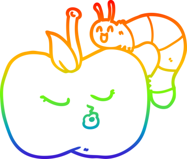 gökkuşağı gradyan çizgi çizimi bir insan tarafından çizilmiş güzel elma ve böcek