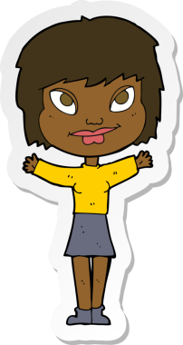 Bir insan tarafından çizilmiş kollarını sallayan bir karikatür kadının çıkartması.