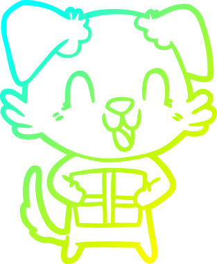 Bir insan tarafından çizilmiş, gülen çizgi film köpeğinin soğuk gradyan çizimi.