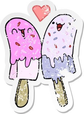 Bir insan tarafından çizilmiş buz lolipopunun sıkıntılı çıkartması.