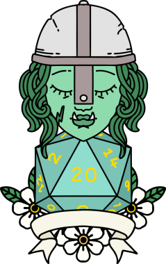 Retro Dövme Tarzı Yarı Ork Dövüşçüsü Bir insan tarafından çizilmiş doğal yirmi zar atışıyla