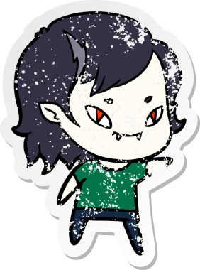 Bir insan tarafından çizilmiş, karikatür dostu vampir bir kızın sıkıntılı çıkartması.