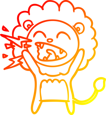 Bir insan tarafından çizilen kükreyen bir aslanın sıcak çizgi çizimi