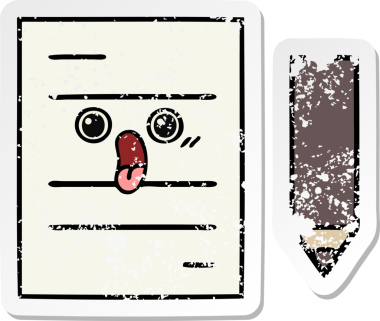 Bir insan tarafından çizilmiş şirin bir çizgi film test kağıdının sıkıntılı çıkartması.