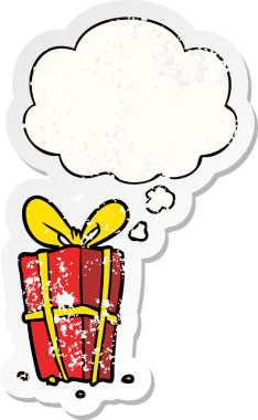 Düşünce baloncuğu olan bir karikatür, insan tarafından çizilmiş yıpranmış bir çıkartma.