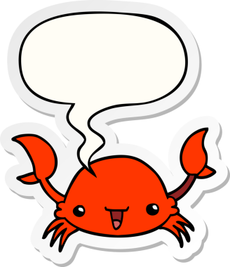 Bir insan tarafından çizilmiş konuşma balonu çıkartmalı karikatür yengeci