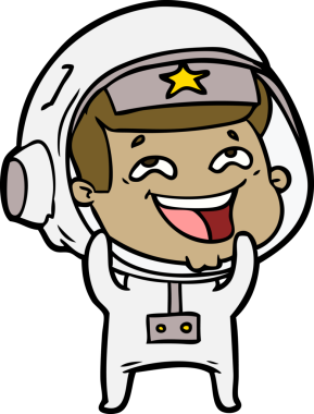 Bir insan tarafından çizilmiş gülen astronot çizgi filmi.